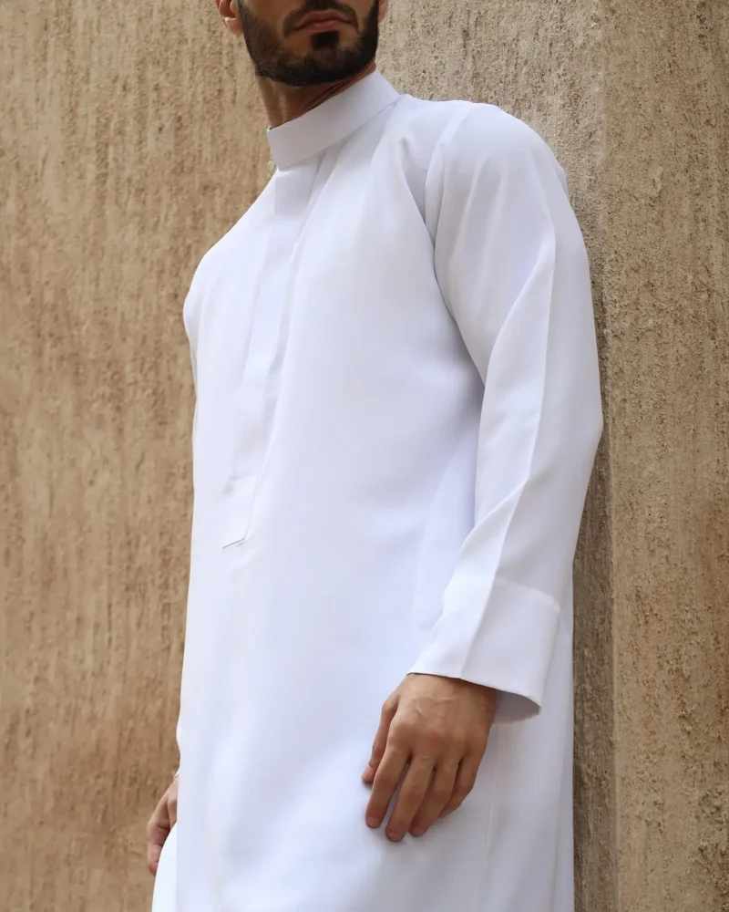 White Saudi Collar Thobe by Al Aniq